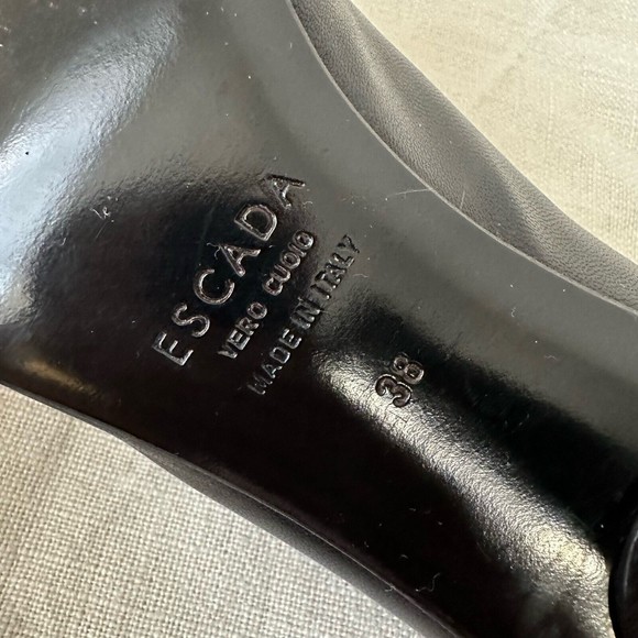ESCADA Square Toe Gold Accent Black Leather Pump Heels ITALY MADE - Picture 9 of 10
